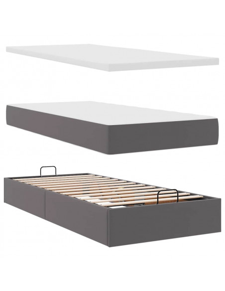 Struttura Letto Pouf con Materasso Grigio 90x200 cm Similpelle