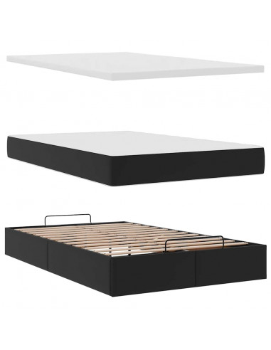 Struttura Letto Pouf con Materasso Nero 120x190 cm Similpelle