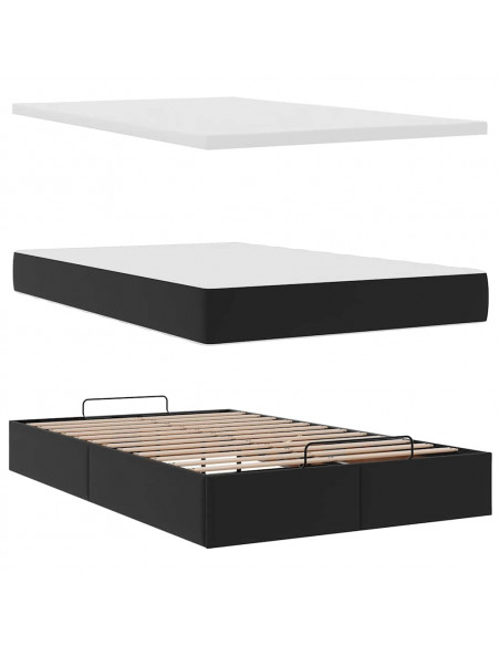 Struttura Letto Pouf con Materasso Nero 120x190 cm Similpelle