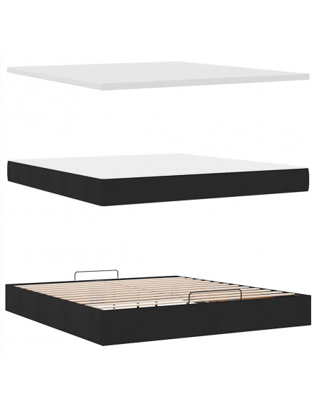 Struttura Letto Pouf con Materasso Nero 160x200 cm in Tessuto