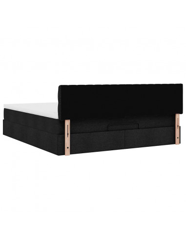 Struttura Letto Pouf con Materasso Nero 160x200 cm in Tessuto