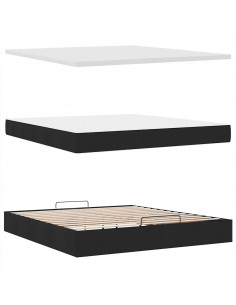 Struttura Letto Pouf con Materasso Nero 180x200 cm in Tessuto