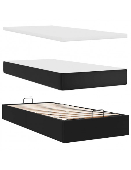 Struttura Letto Pouf con Materasso Nero 90x200 cm Similpelle