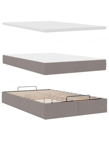 Pouf Letto con Materasso e LED Tortora 120x190cm in Tessuto