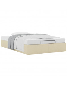 Struttura Letto Pouf senza Materasso Crema 120x190cm in Tessuto 2