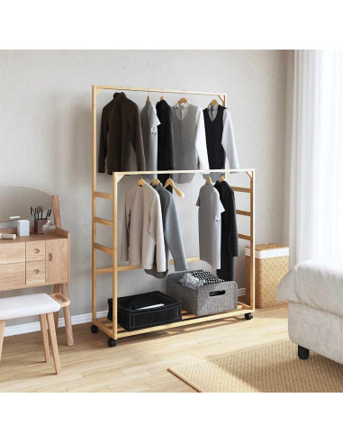 Appendiabiti con Ripiani e Ruote 90x35x155 cm in Bambù