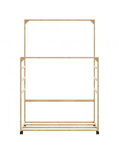 Appendiabiti con Ripiani e Ruote 90x35x155 cm in Bambù