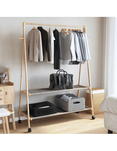 Appendiabiti con Ripiani e Ruote 132x45,5x155,5 cm in Bambù