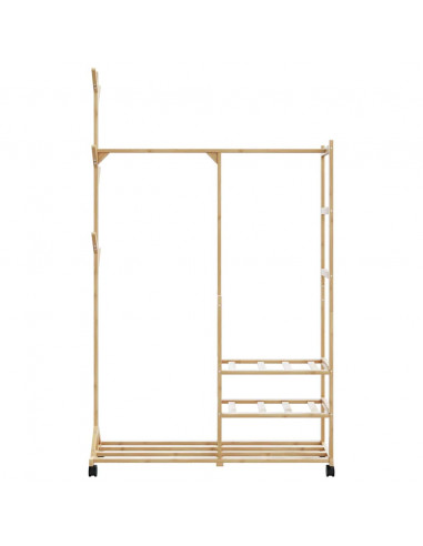 Appendiabiti con Ripiani e Ruote 100x38x175,5 cm in Bambù