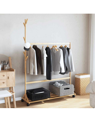 Appendiabiti con Ganci e Ruote 100x35x157 cm in Bambù