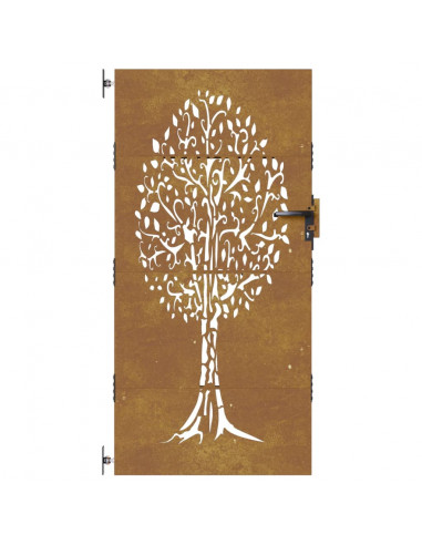 Cancello da Giardino 85x175 cm in Acciaio Corten Design Albero