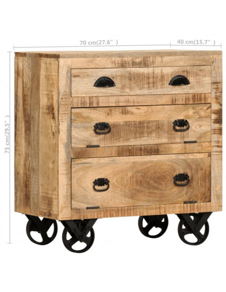 Armadietto con Ruote 70x40x75 cm in Legno Massello di Mango