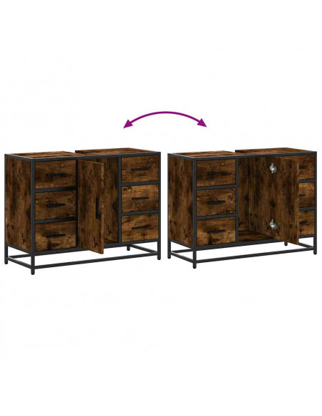 Mobile Lavabo Bagno Rovere Fumo 60x30x60 cm Legno Multistrato