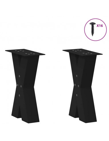 Gambe Tavolino Caffè a X 2 pz Nero 38x(42-43)cm Acciaio