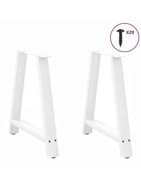Gambe per tavolo da pranzo a forma di A 2 pz bianche 70x(72-73) cm in acciaio