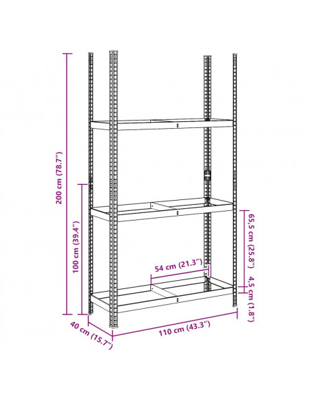 Ripiano per Pneumatici a 3 Strati Argento 110x40x200 cm Acciaio