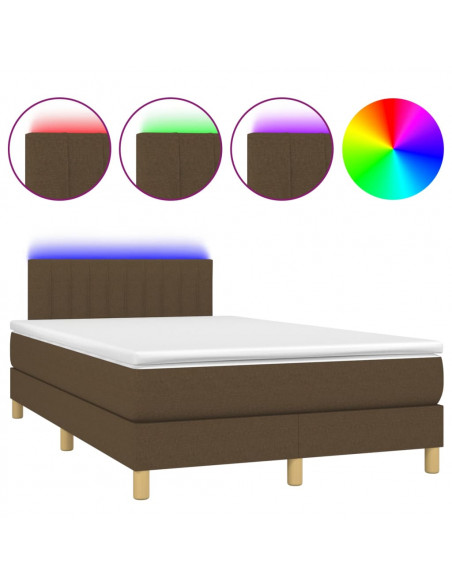 Letto a Molle Materasso e LED Marrone Scuro 120x200 cm Tessuto