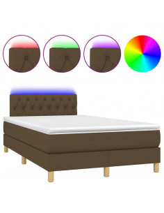 Letto a Molle Materasso e LED Marrone Scuro 120x200 cm Tessuto
