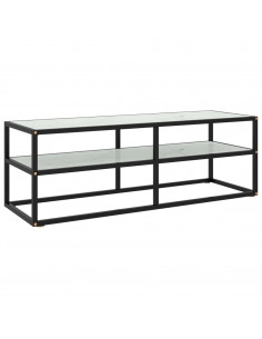 Mobile TV Nero con Vetro Bianco Marmo 120x40x40 cm