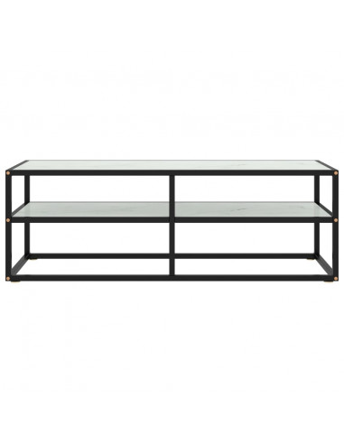 Mobile TV Nero con Vetro Bianco Marmo 120x40x40 cm