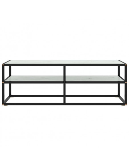 Mobile TV Nero con Vetro Bianco Marmo 120x40x40 cm