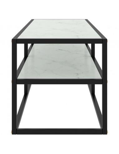 Mobile TV Nero con Vetro Bianco Marmo 120x40x40 cm