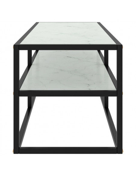 Mobile TV Nero con Vetro Bianco Marmo 120x40x40 cm