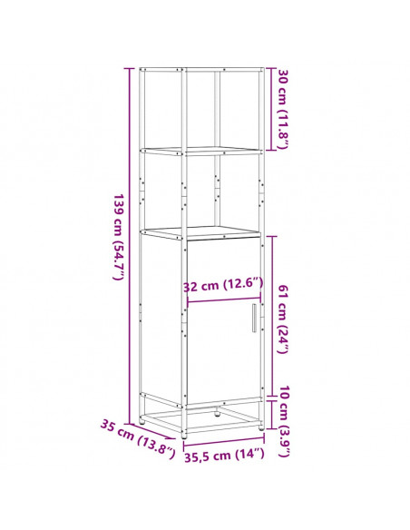 Credenza Grigio Sonoma 35,5x35x139 cm Legno Multistrato Metallo