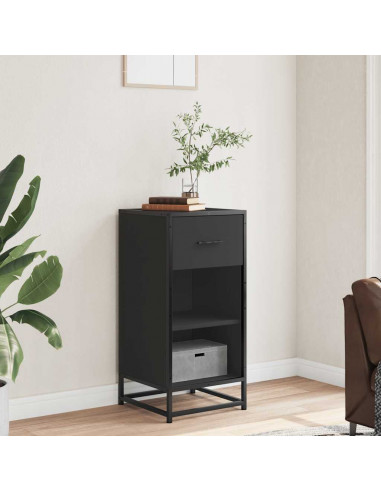 Credenza Rovere Nera 35,5x35x76 cm in Truciolato e Metallo