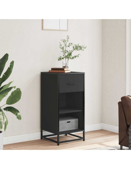 Credenza Rovere Nera 35,5x35x76 cm in Truciolato e Metallo