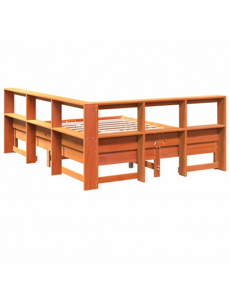 Letto Libreria senza Materasso Marrone Cera 150x200 cm in Pino