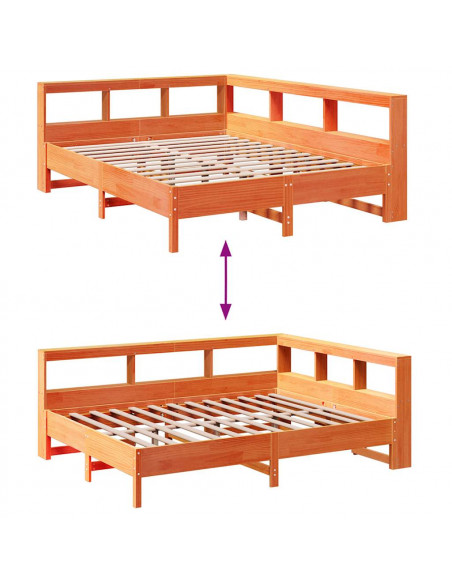 Letto Libreria senza Materasso Marrone Cera 150x200 cm in Pino