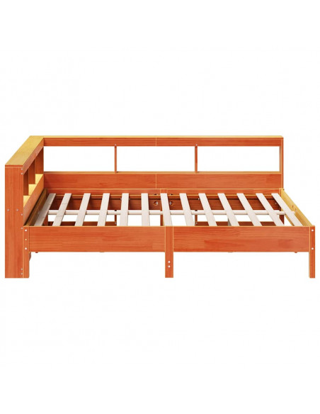 Letto Libreria senza Materasso Marrone Cera 140x200 cm in Pino