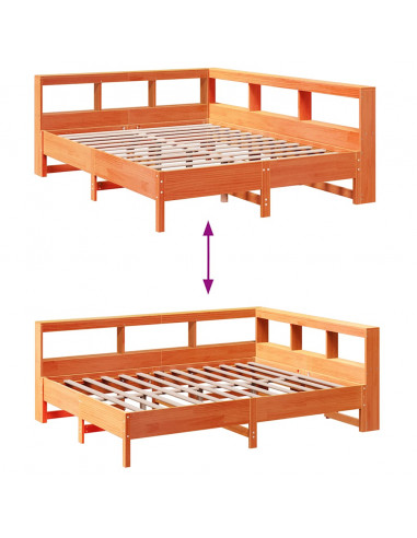 Letto Libreria senza Materasso Marrone Cera 140x200 cm in Pino