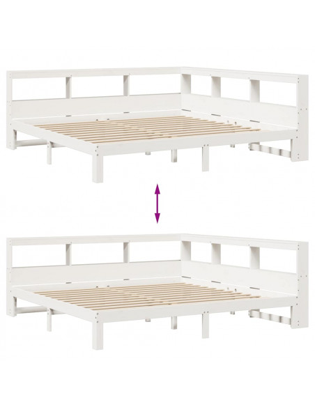 Letto Libreria senza Materasso Bianco 200x200 cm Legno di Pino