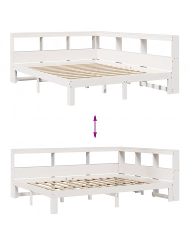 Letto Libreria senza Materasso Bianco 140x190 cm Legno di Pino