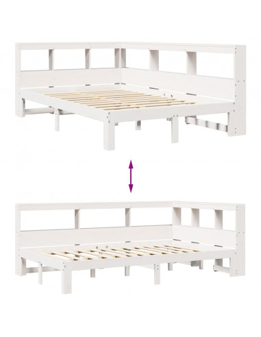 Letto Libreria senza Materasso Bianco 135x190 cm Legno di Pino