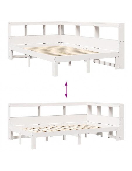 Letto Libreria senza Materasso Bianco 135x190 cm Legno di Pino