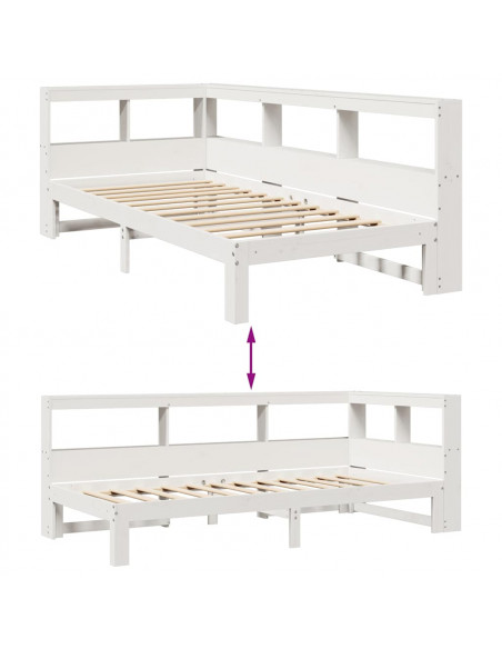 Letto Libreria senza Materasso Bianca 90x200 cm Legno di Pino
