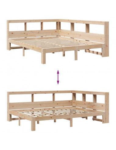 Letto Libreria senza Materasso 160x200 cm in Legno di Pino