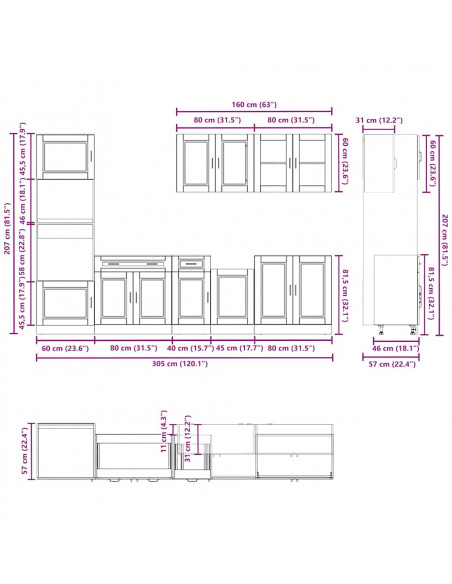 Set Mobili da Cucina 7 pz Porto Rovere Sonoma in Truciolato