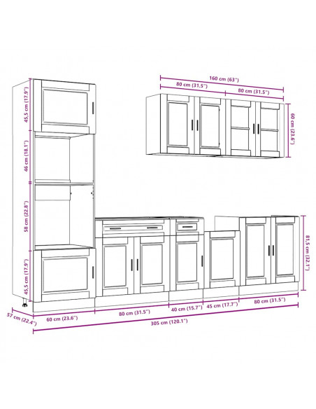 Set Mobili da Cucina 7 pz Porto Rovere Sonoma in Truciolato