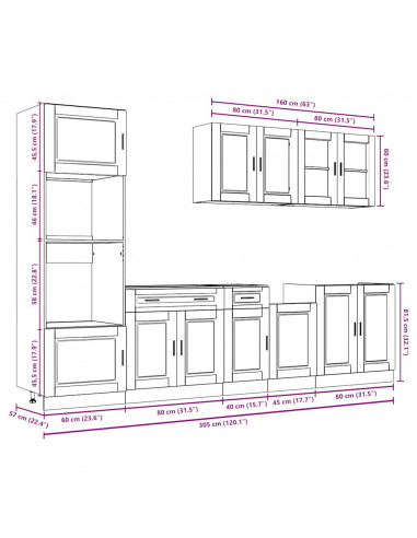 Set Mobili da Cucina 7 pz Kalmar Legno Vecchio in Truciolato