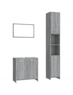 Set Mobili da Bagno 3 pz Grigio Sonoma in Legno Multistrato