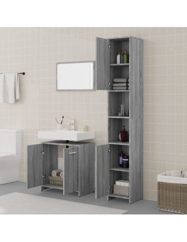 Set Mobili da Bagno 3 pz Grigio Sonoma in Legno Multistrato