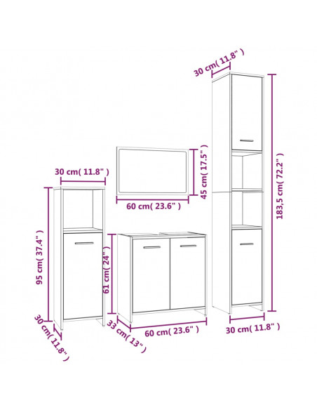 Set Mobili da Bagno 4 pz Grigio Sonoma in Legno Multistrato