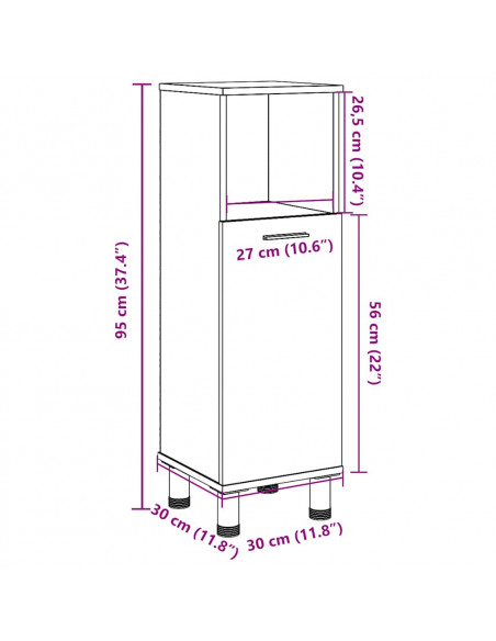 Mobile da Bagno Legno Antico 30x30x95 cm in Legno Multistrato
