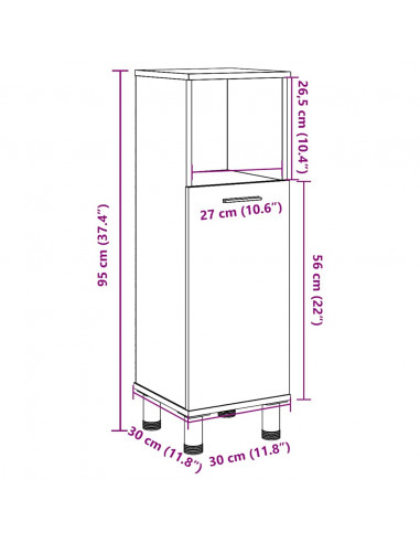 Mobile da Bagno Grigio Cemento 30x30x95 cm in Legno Multistrato