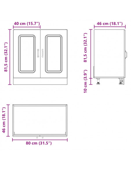 Mobile base lavello Kalmar Rovere Artigianale 80x46x81,5 cm