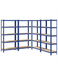 Mensole Portaoggetti 5 Strati 4pz Blu Acciaio Legno Multistrato